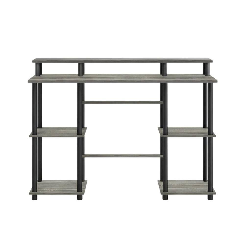 Back. BisonOffice - Grey Computer Desk With Top Shelf And Sleek Modern Design For Home Office Use - French Oak Grey/Black.