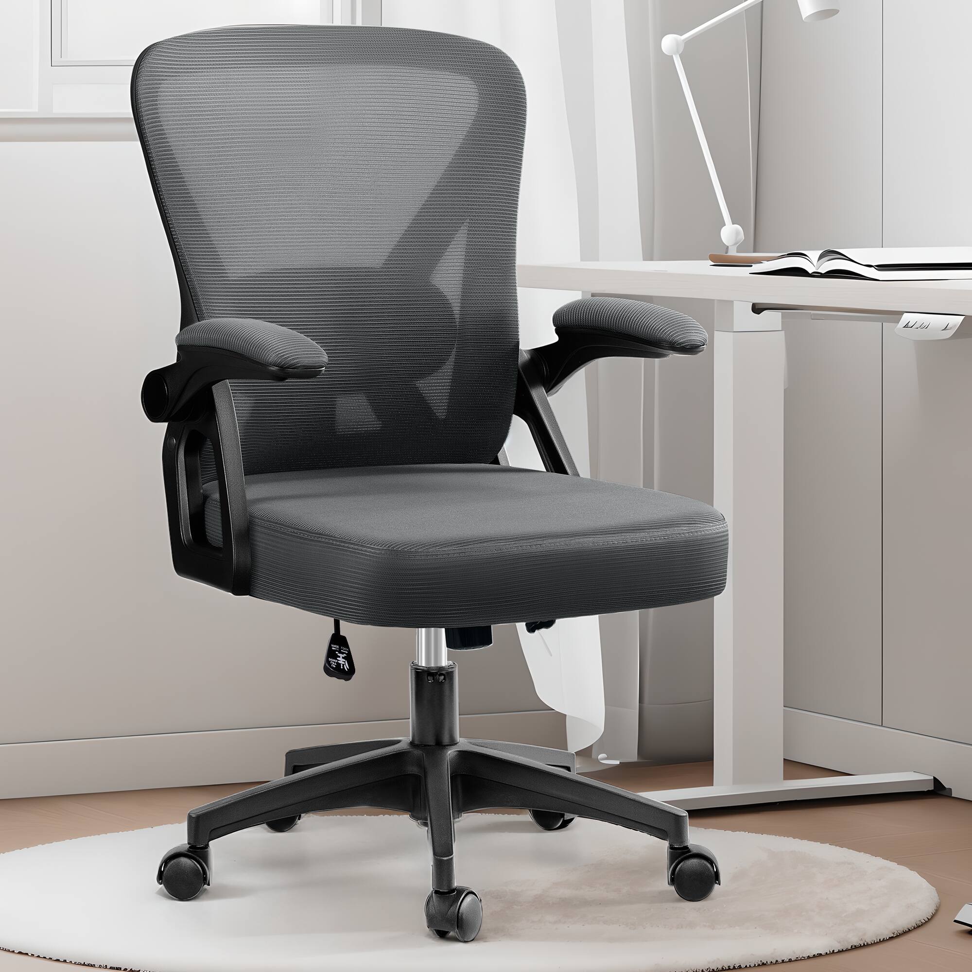 Alt View 5. KERDOM - Mid Back Ergonomic Office Chair with Adjustable Lumbar Support, Flip-up Arms, Rolling Swivel Task Chair Breathable Mesh - Dark Grey.