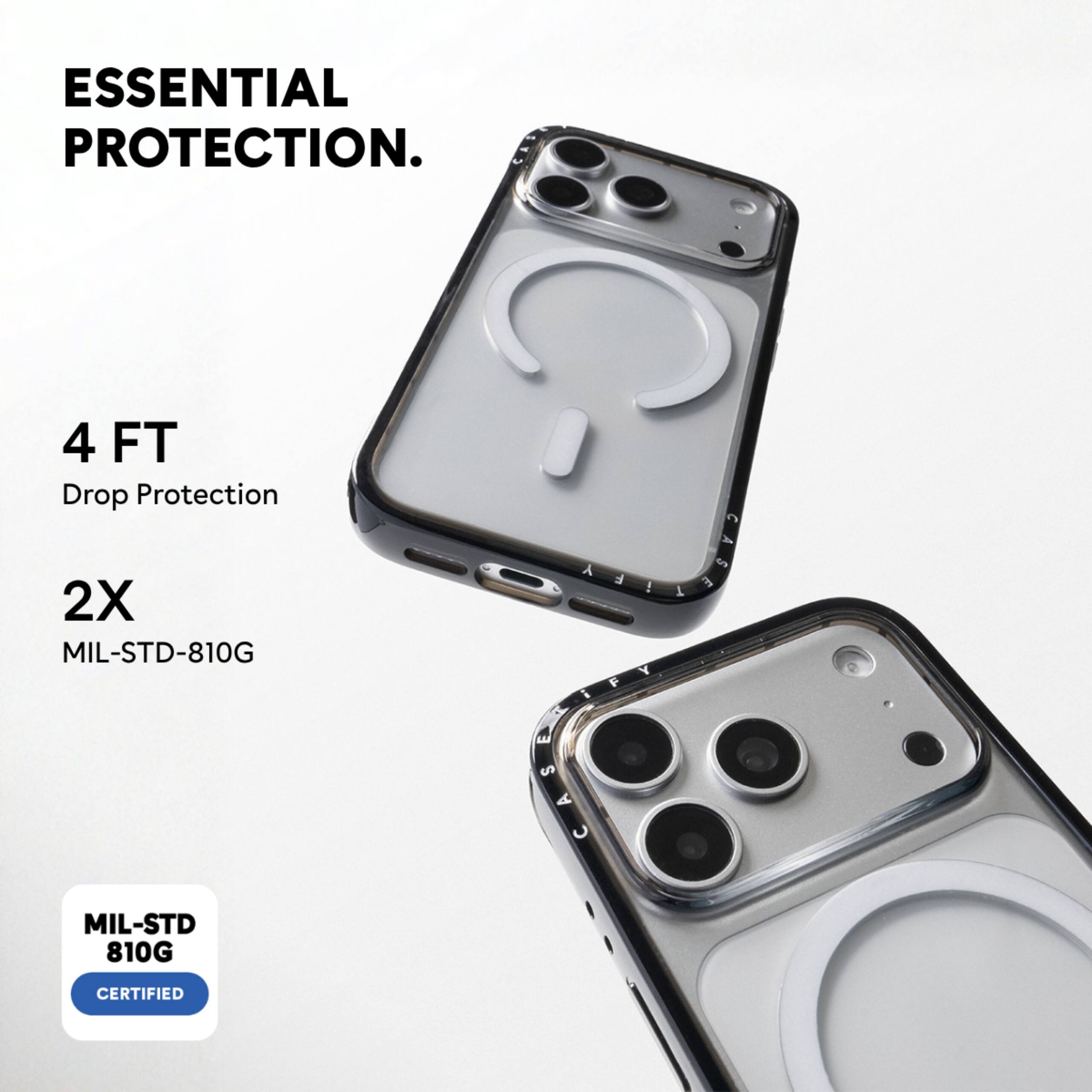 ESSENTIAL PROTECTION.  
4 FT Drop Protection  
2X MIL-STD-810G  
MIL-STD 810G CERTIFIED
