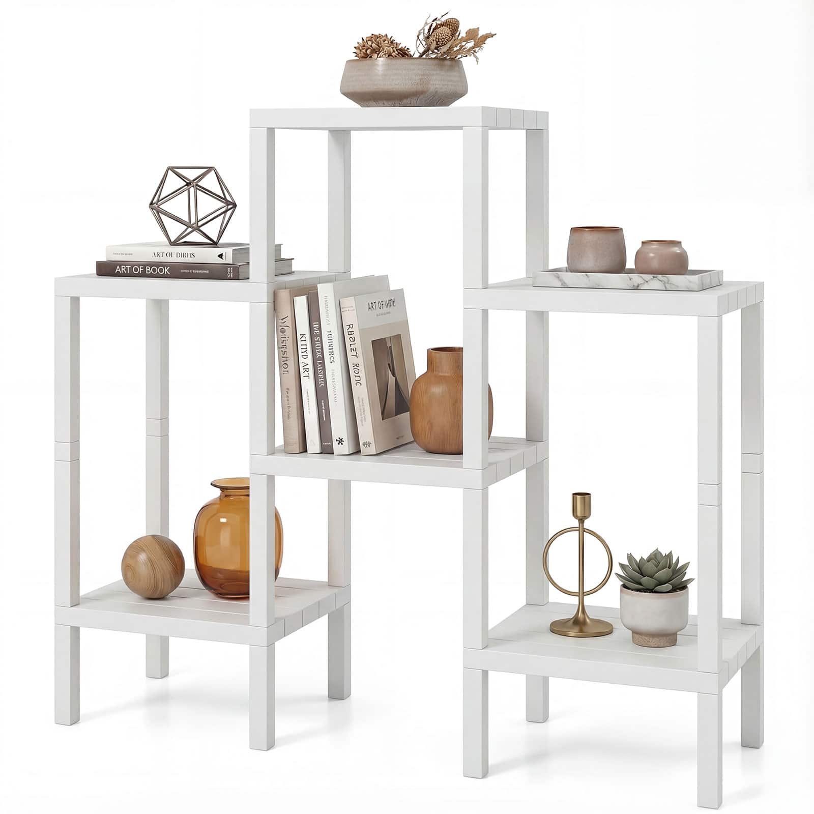 Gymax - 6-Tier Plastic Modular Storage Shelves Open Display Utility Shelving Unit White - White