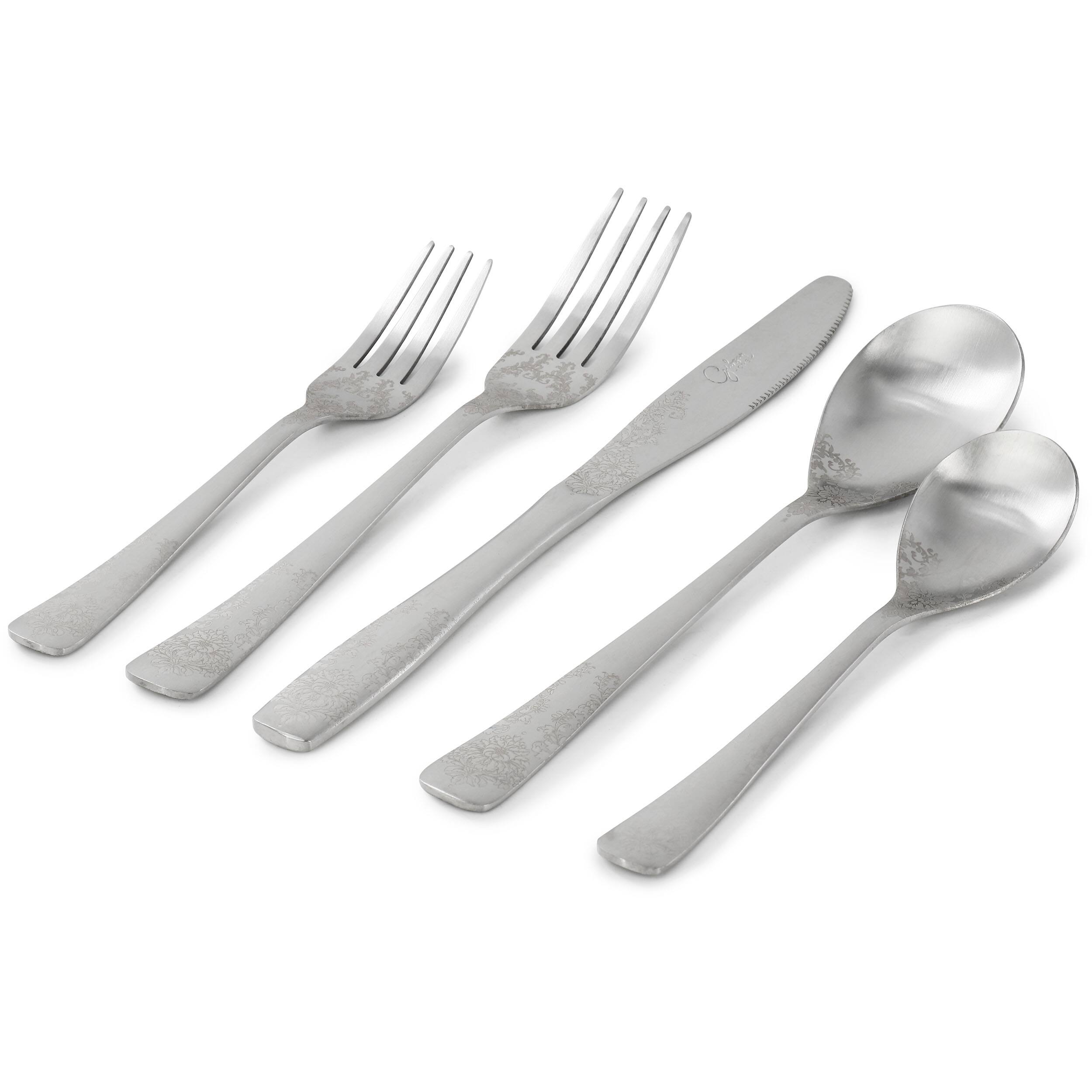 Alt View 1. Gibson - Gibson Home Bishop Hill 20 Piece Stainless Steel Floral Flatware Set in Matte Silver - Silver.