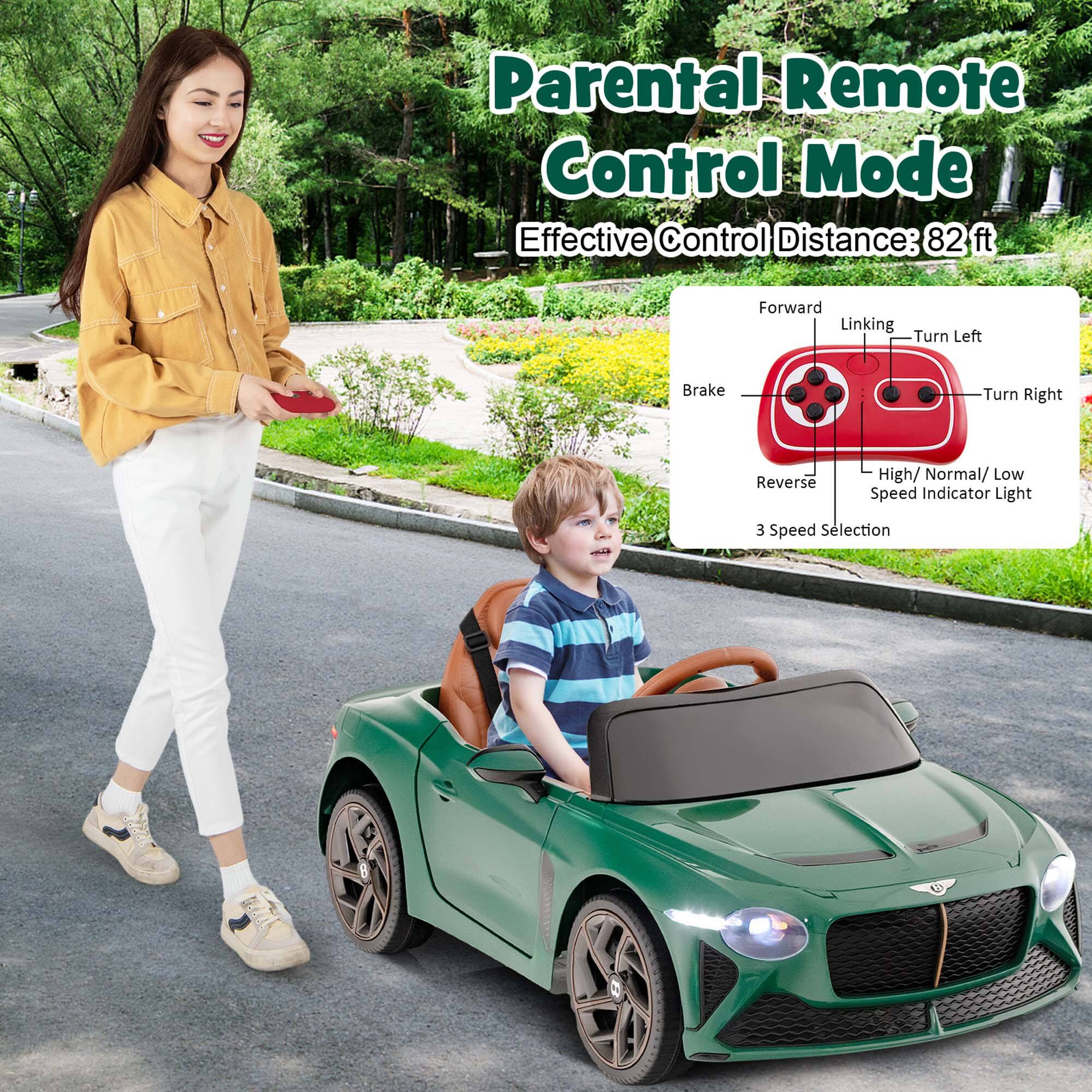 Parental Remote Control Mode  
Effective Control Distance: 82 ft  

Forward  
Linking  
Turn Left  
Brake  
Turn Right  
Reverse  
High/Normal/Low Speed Indicator Light  
3 Speed Selection