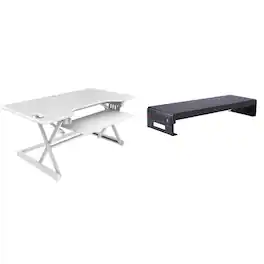 Rocelco - 46" Large Height Adjustable Standing Desk Converter -Dual Monitor Stand BUNDLE - White
