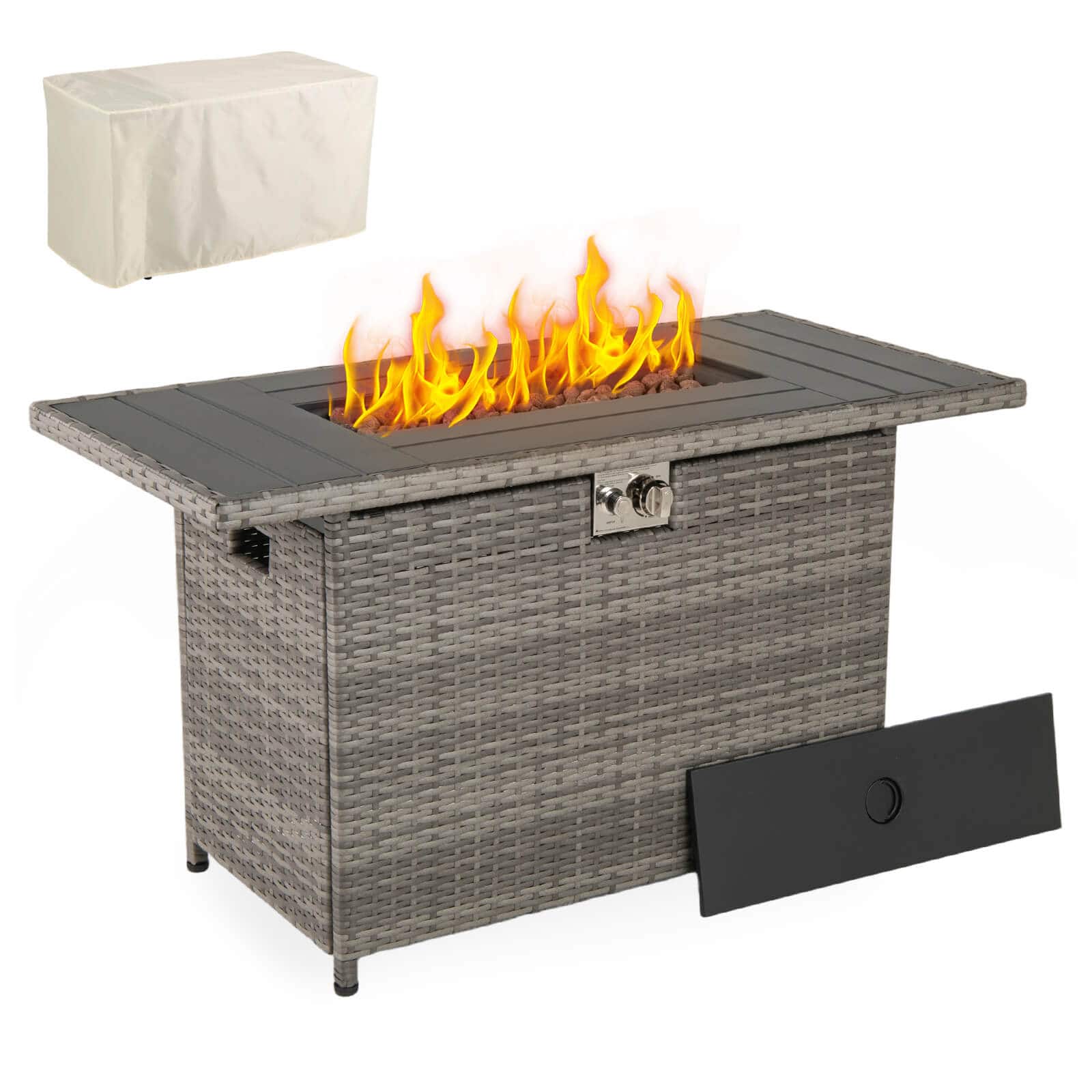 Front. Costway - Costway 44.5" Propane Fire Pit Table with Metal Slatted Tabletop & Stainless Steel Burner - Gray.