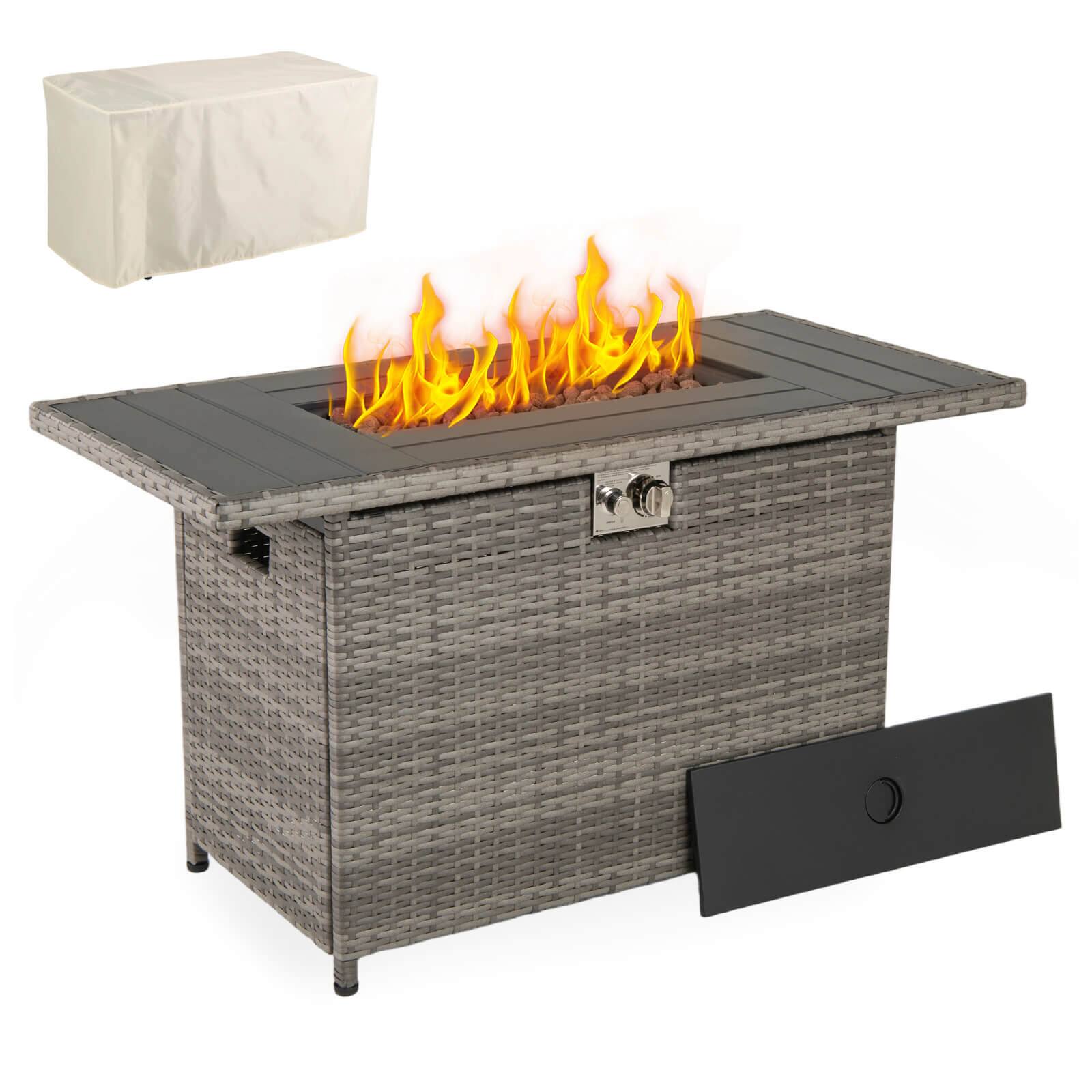 Front. Costway - Costway 44.5" Propane Fire Pit Table with Metal Slatted Tabletop & Stainless Steel Burner - Gray.