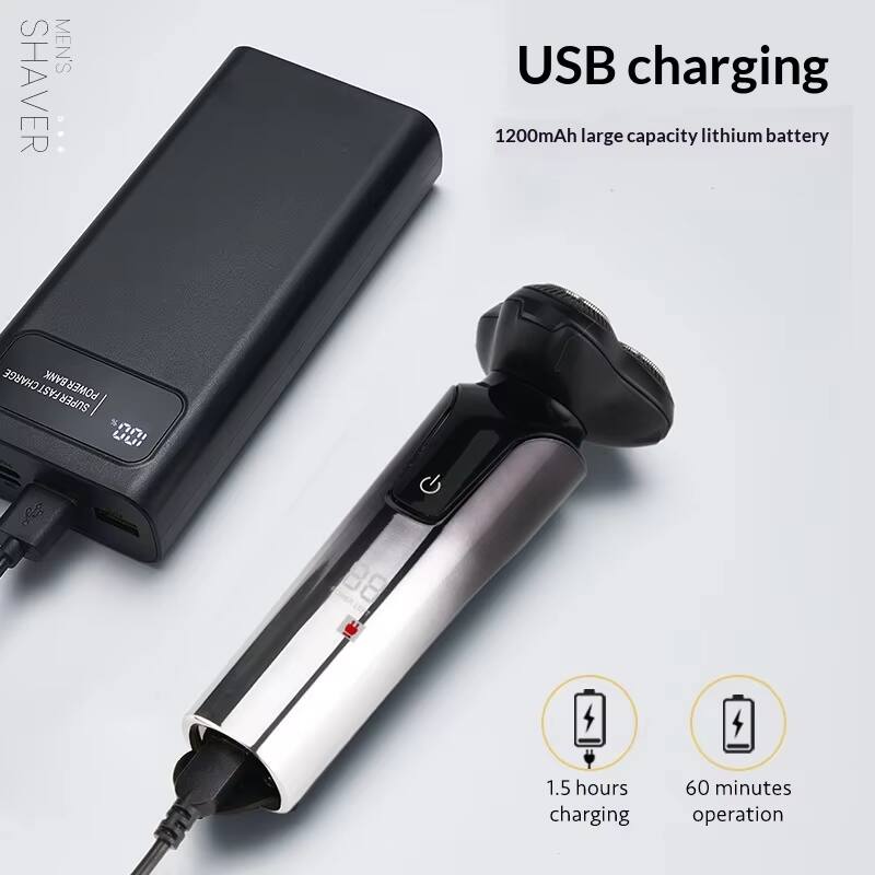MEN'S SHAVER USB charging 1200mAh large capacity lithium battery CHARGE BANK SUPERFASTCHARGE FAST SUPER POWER

1.5 hours charging
60 minutes operation