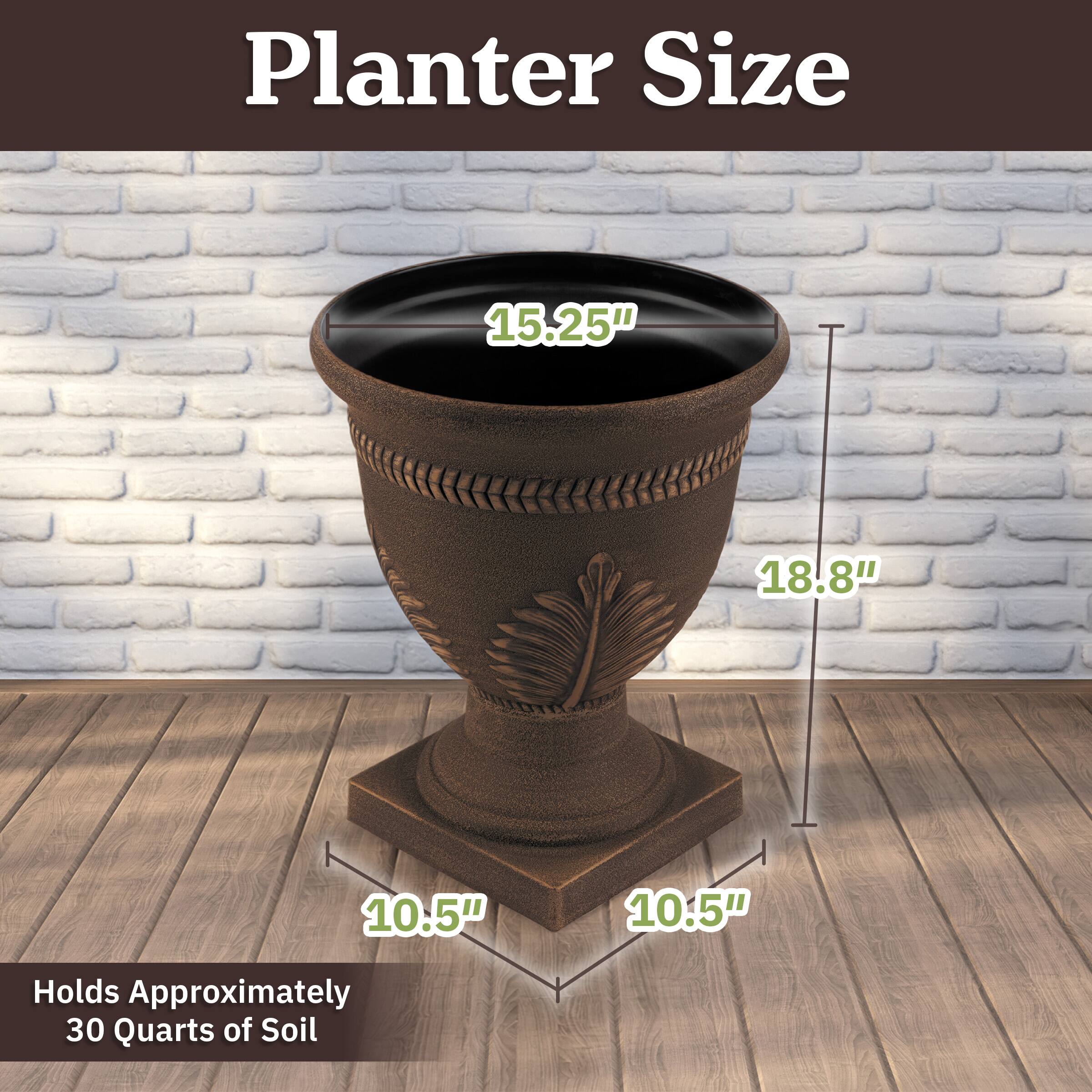 Planter Size  
15.25" x 18.8" x 10.5" x 10.5"  
Holds Approximately 30 Quarts of Soil