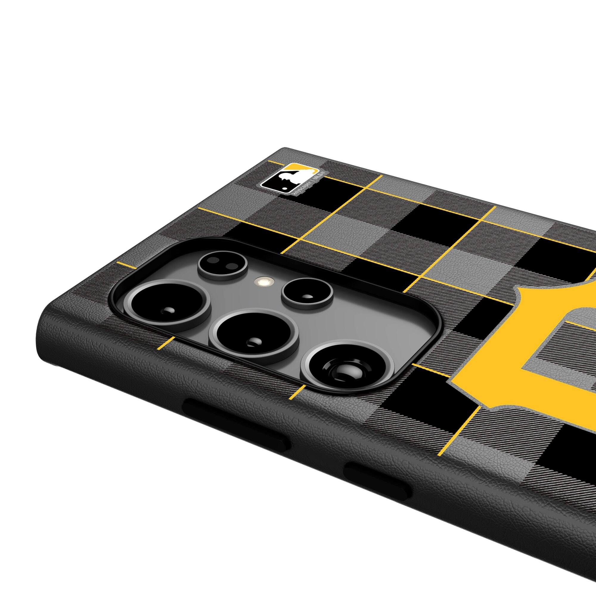 Alt View 3. Keyscaper - Pittsburgh Pirates Plaid Galaxy Magnetic Bump Case - S24 - Black.