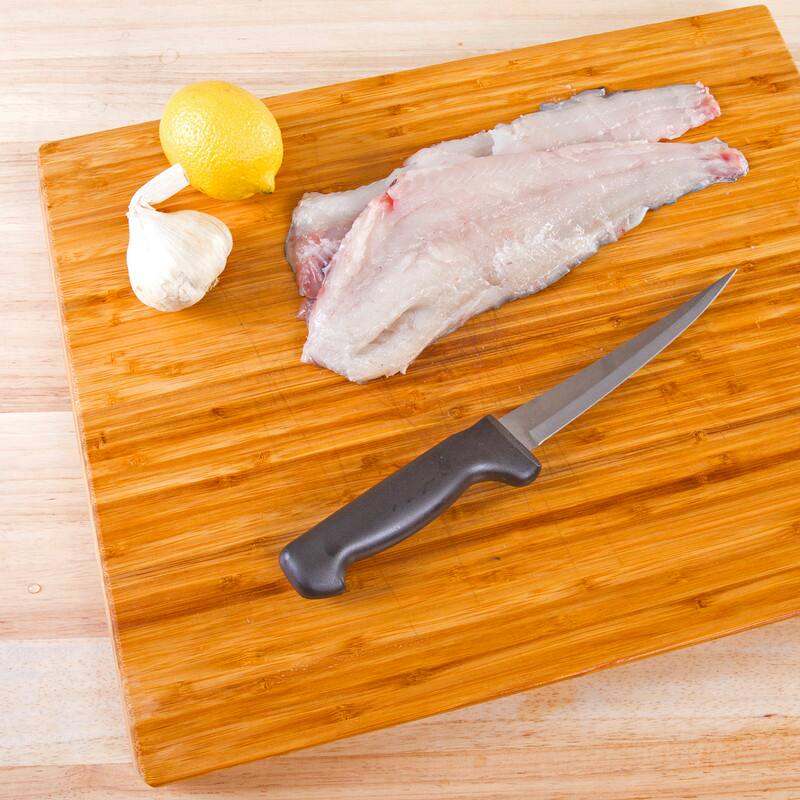 Back. Kitchen + Home - Fillet Knife - 7" Flexible Stainless Steel Curved Boning Knife - black.