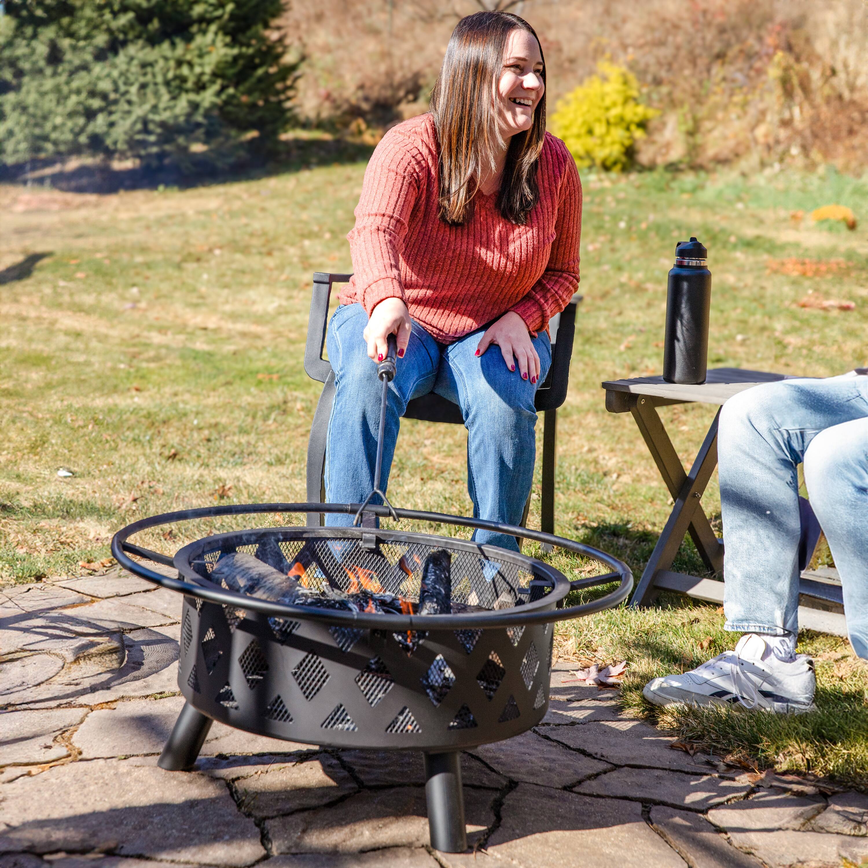 Alt View 10. Sunnydaze - 30 in Steel Crossweave Fire Pit with Spark Screen - Black.