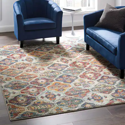 Front. Modway - Tribute Azalea Distressed Vintage Floral Lattice Area Rug - Multicolored.