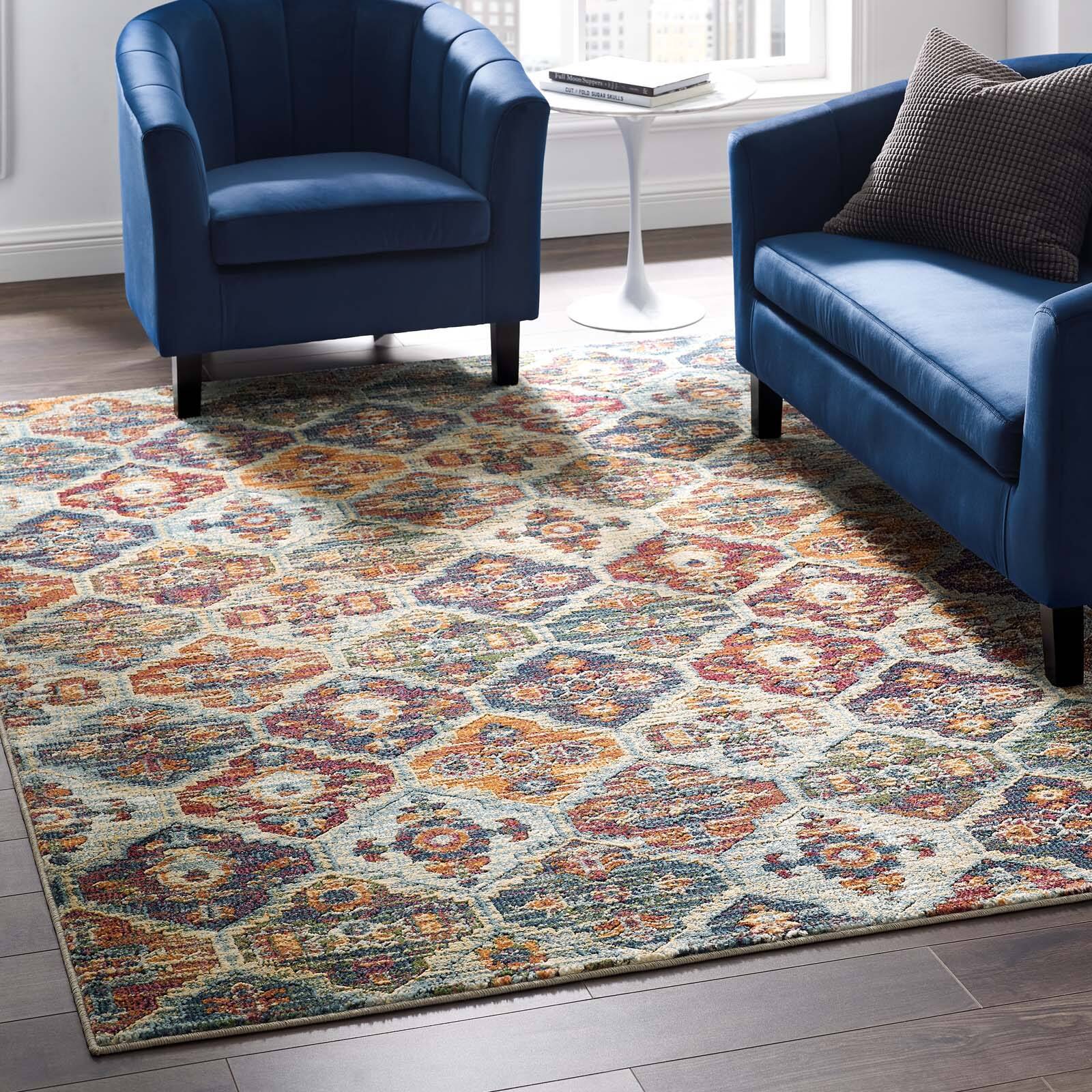 Front. Modway - Tribute Azalea Distressed Vintage Floral Lattice Area Rug - Multicolored.