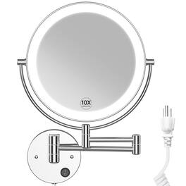 HM 1810 - Large Wall Mounted Lighted Makeup Mirror Magnifying Double sided Ac Pulg in Bathroom With Color Lights Touc - Chrome-led