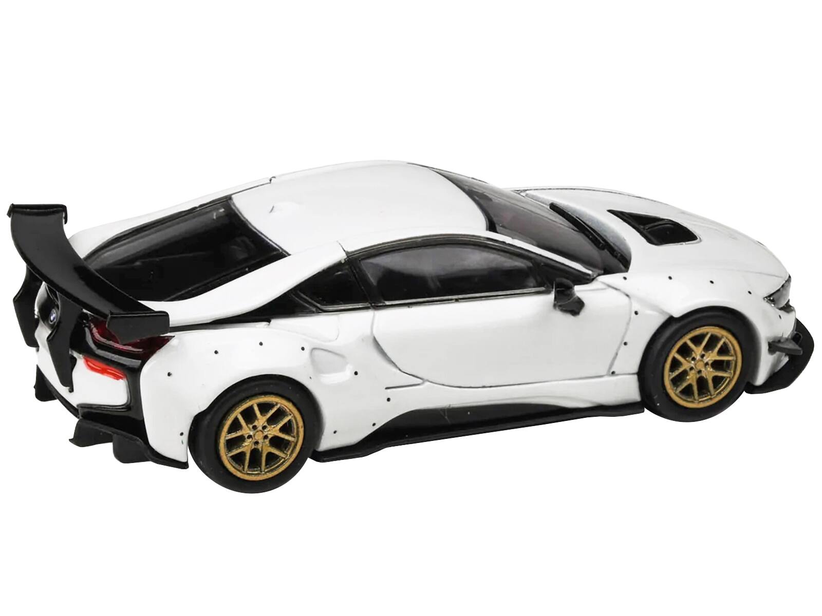 Angle. Paragon - BMW i8 Liberty Walk White with Gold Wheels 1/64 Diecast Model Car by Paragon Models - White With Gold.