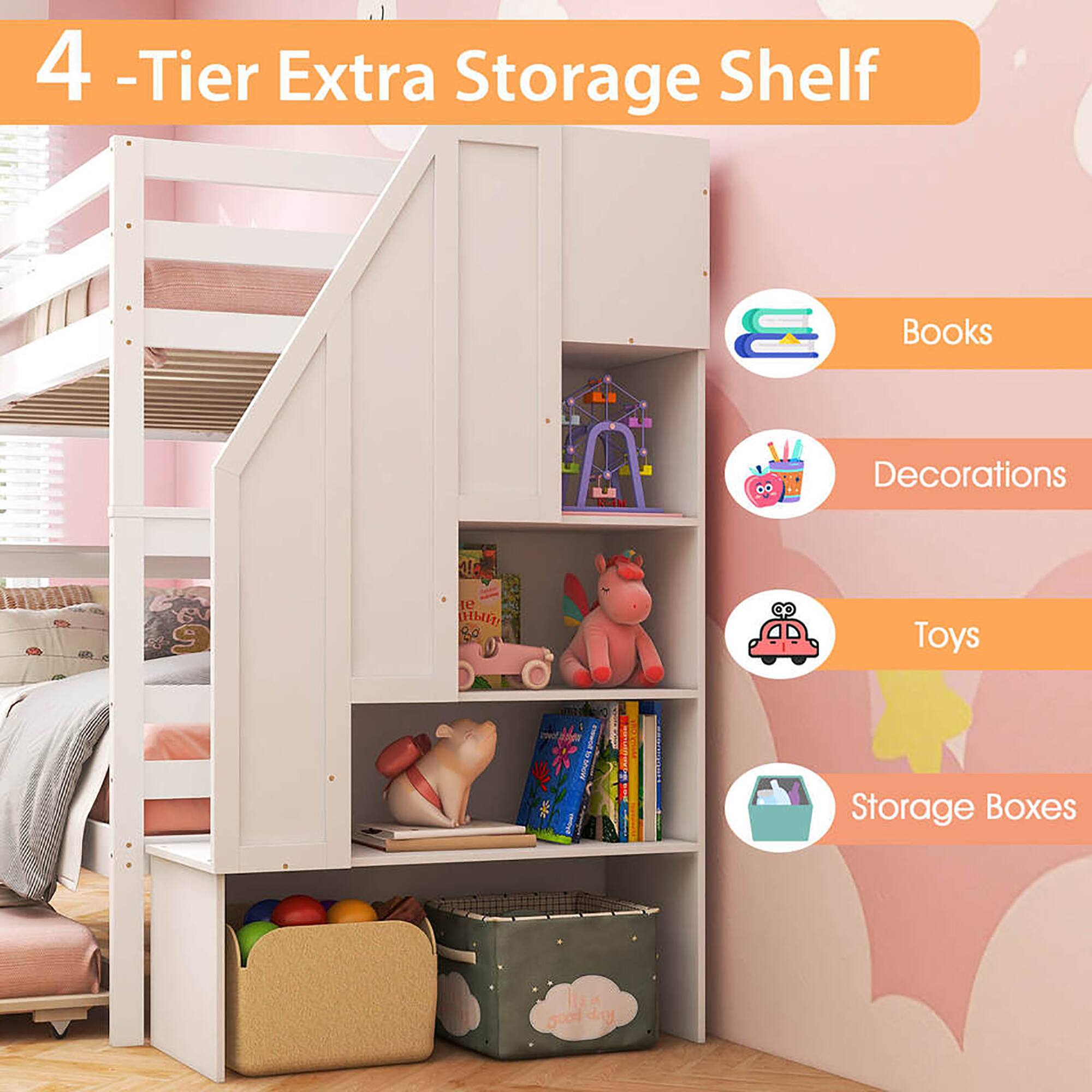 4-Tier Extra Storage Shelf

- Books
- Decorations
- Toys
- Storage Boxes