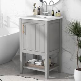 Boyel Living - 20 Inch Bathroom Vanity with Sink Cabinet with Soft Close Door Storage Rack and Open Shelf Grey - Gray