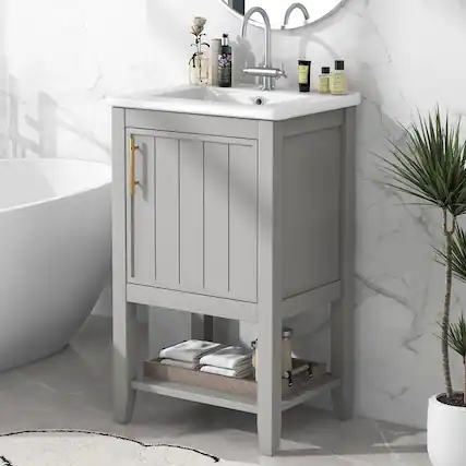 Front. Boyel Living - 20 Inch Bathroom Vanity with Sink Cabinet with Soft Close Door Storage Rack and Open Shelf Grey - Grey.
