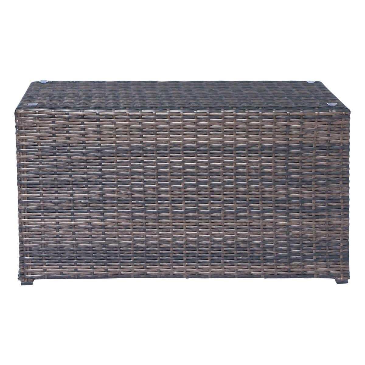 Mondawe - Rectangular Glass Top Wicker Coffee Table - Brown