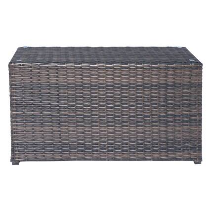 Front. Mondawe - Rectangular Glass Top Wicker Coffee Table - Brown.