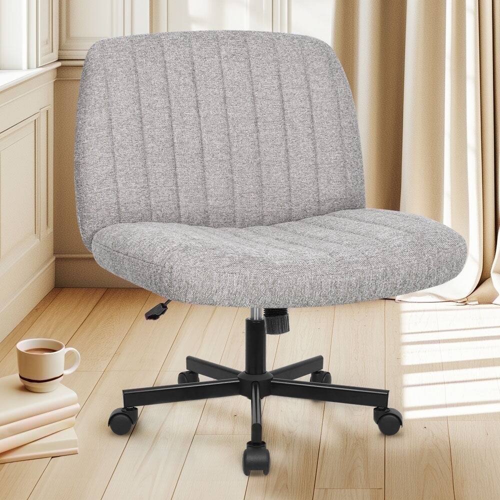 Angle. Neo Chair - Criss Cross Chair with Wheels Home Office Cross Legged Armless Chairs Ergonomic Computer Desk Wide Seat for Bedroom - Wheels-Gray.