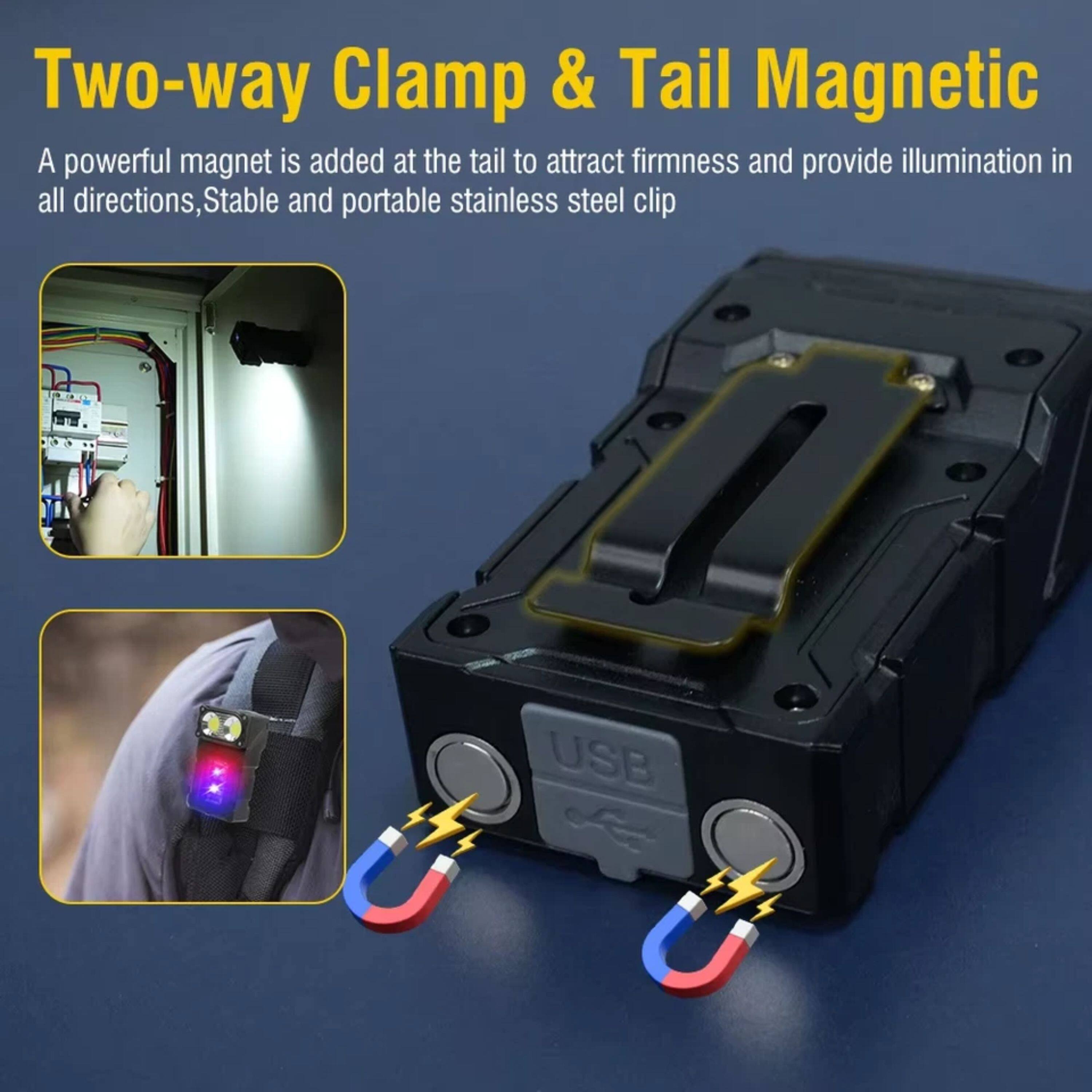 Two-way Clamp & Tail Magnetic

A powerful magnet is added at the tail to attract firmness and provide illumination in all directions, Stable and portable stainless steel clip