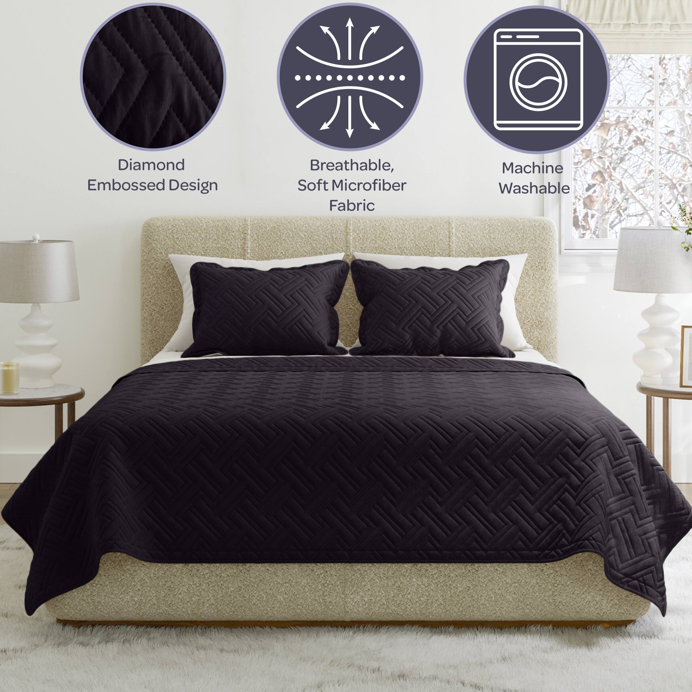 - Diamond Embossed Design
- Breathable, Soft Microfiber Fabric
- Machine Washable
