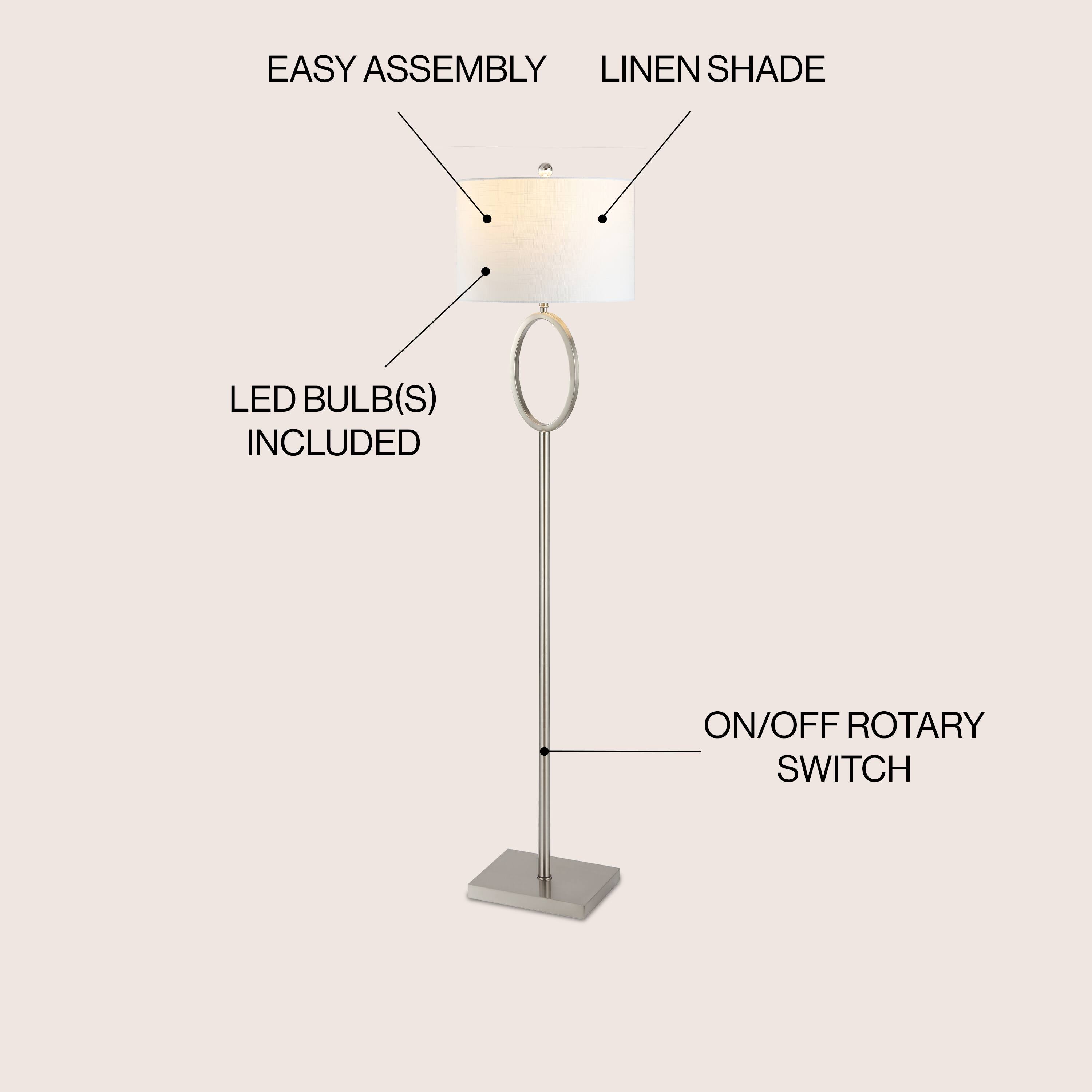 EASY ASSEMBLY LINEN SHADE LED BULB(S) INCLUDED ON/OFF ROTARY SWITCH
