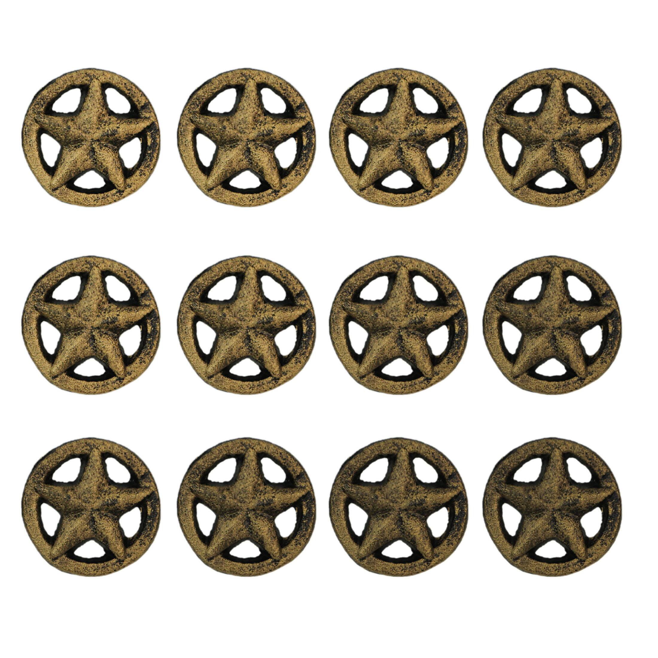 Alt View 8. Zeckos - Set of 12 Antique Gold Western Star Cast Iron Knobs - 2" - Drawer Pulls - Gold.