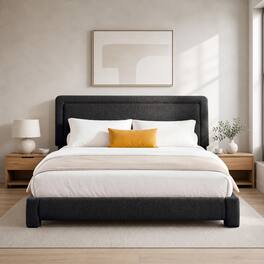 Dyonery - Bed Frame, with Headboard, Soft Rounded Corners, No Box Spring Required, Adjustable Headboard,Easy Assembly - Black