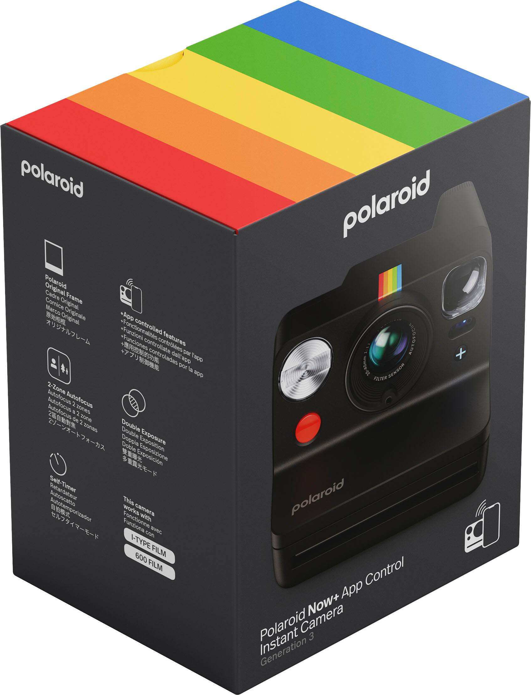 The text on the image is in Italian, so I will provide a corrected version in English.

"Polaroid Original Camera Frame Controlled App Features +7 Controlled by the app. 10G la spp 2-Zone Autofocus 2 Autofocus & zones 1 2 Double Exposure Remote-controlled 2 Autotemporzador works camera with Funziona S con I-TYPE 600 FILM FILM polaroid SITA AUTOFOCIC + 15-4mm SENSOR FILTER polaroid Control App Now+ Polaroid Camera Instant 3"

This text describes a Polaroid camera that comes with a controlled app, featuring 10G la spp 2-Zone Autofocus and 2 Autofocus & zones. The camera also has a double exposure function and is remote-controlled. It is compatible with I-TYPE 600 FILM and has a 15-4mm SENSOR FILTER. The camera is part of the Polaroid Control App Now+ Polaroid Camera Instant 3.