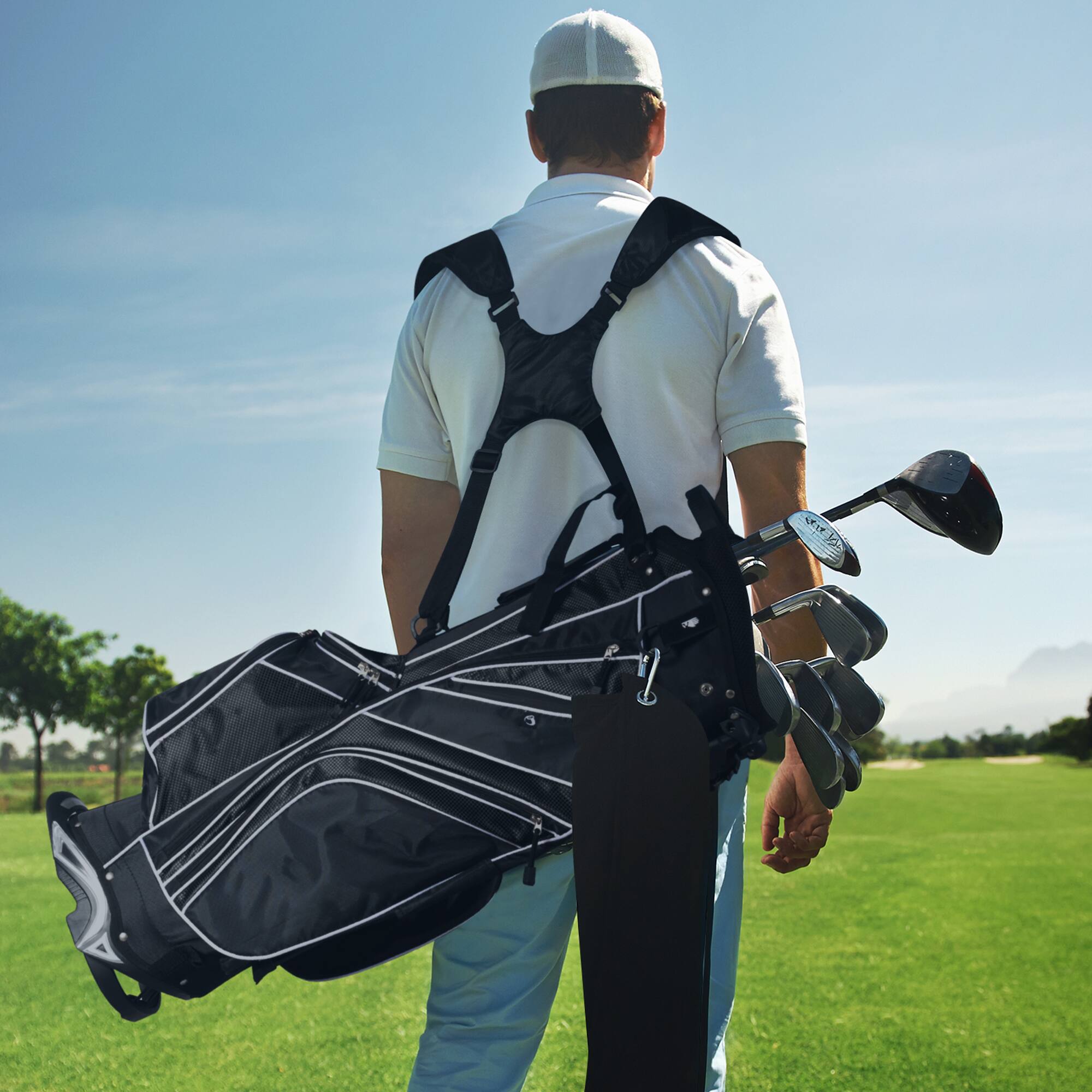 Alt View 3. Gymax - Gymax Golf Stand Bag 6 Way Divider Golf Carry Bag w/ Straps & 7 Storage Pockets Black - Black.