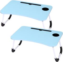 FC Design - 2 Pack Foldable Laptop Cumputer Table, Breakfast Serving Bed Tray, Lap Desk with Foldable Leg - Blue/Blue - Blue and Blue