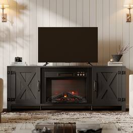 Bestier - 63" Fireplace TV Stand with Vintage Mechanical Buttons, Farmhouse Entertainment Center for 70" TVs - Black