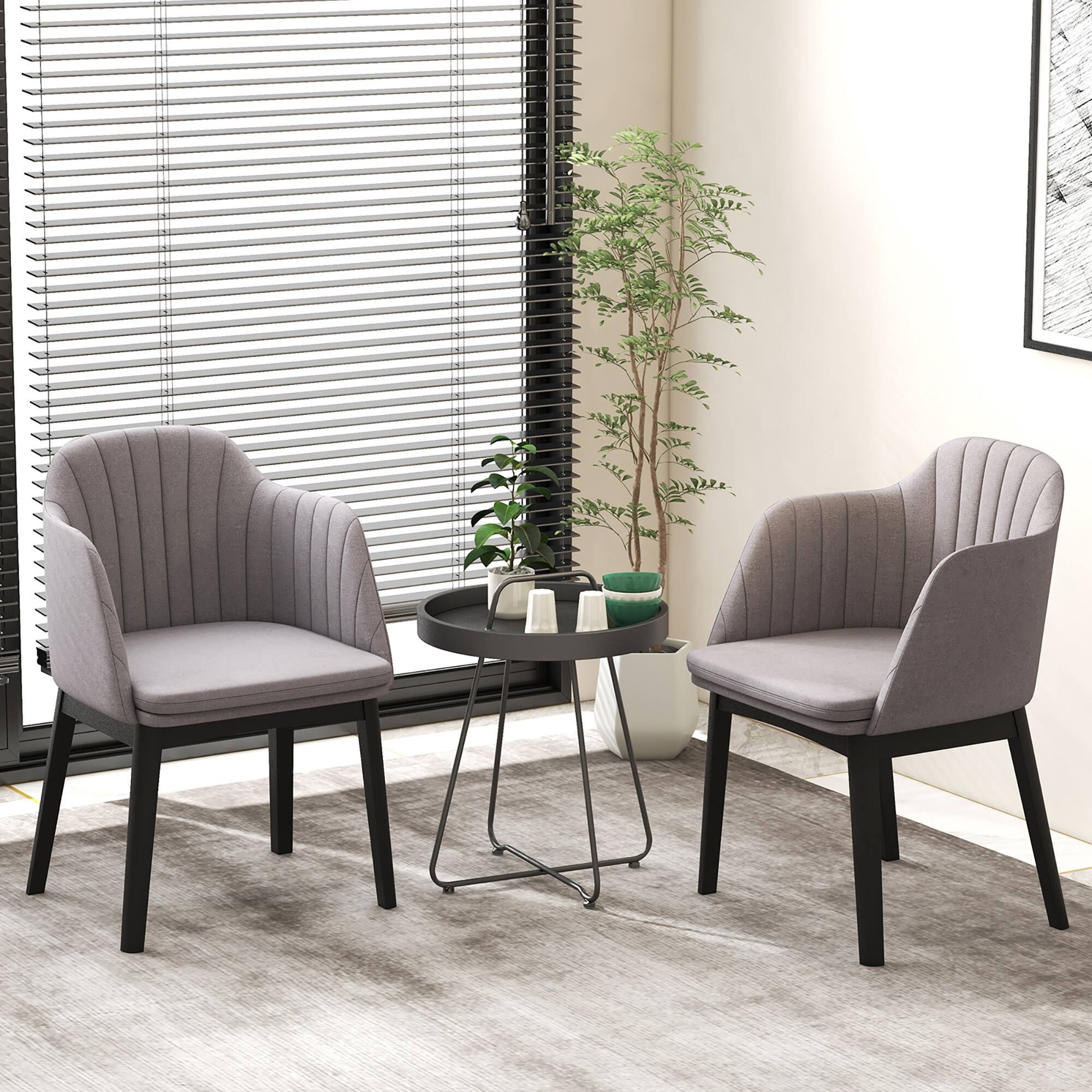 Alt View 3. Gymax - Gymax 2PCS Modern Dining Chairs Upholstered Velvet Accent Chairs w/ Curved Backrests - Black, Grey.