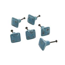 TX USA Corporation - Ceramic Distressed Square Knob Set of 6 - Turquoise