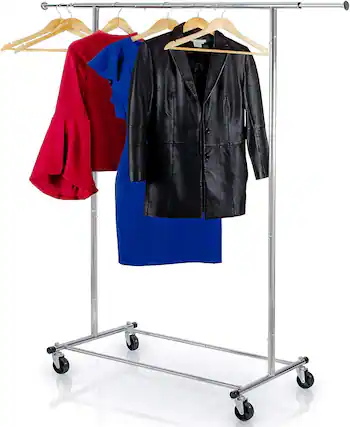 Front. Home It - Clothes Rail Rack Heavy Duty Commercial Grade with Chrome Finish and Adjustable Option - Silver.