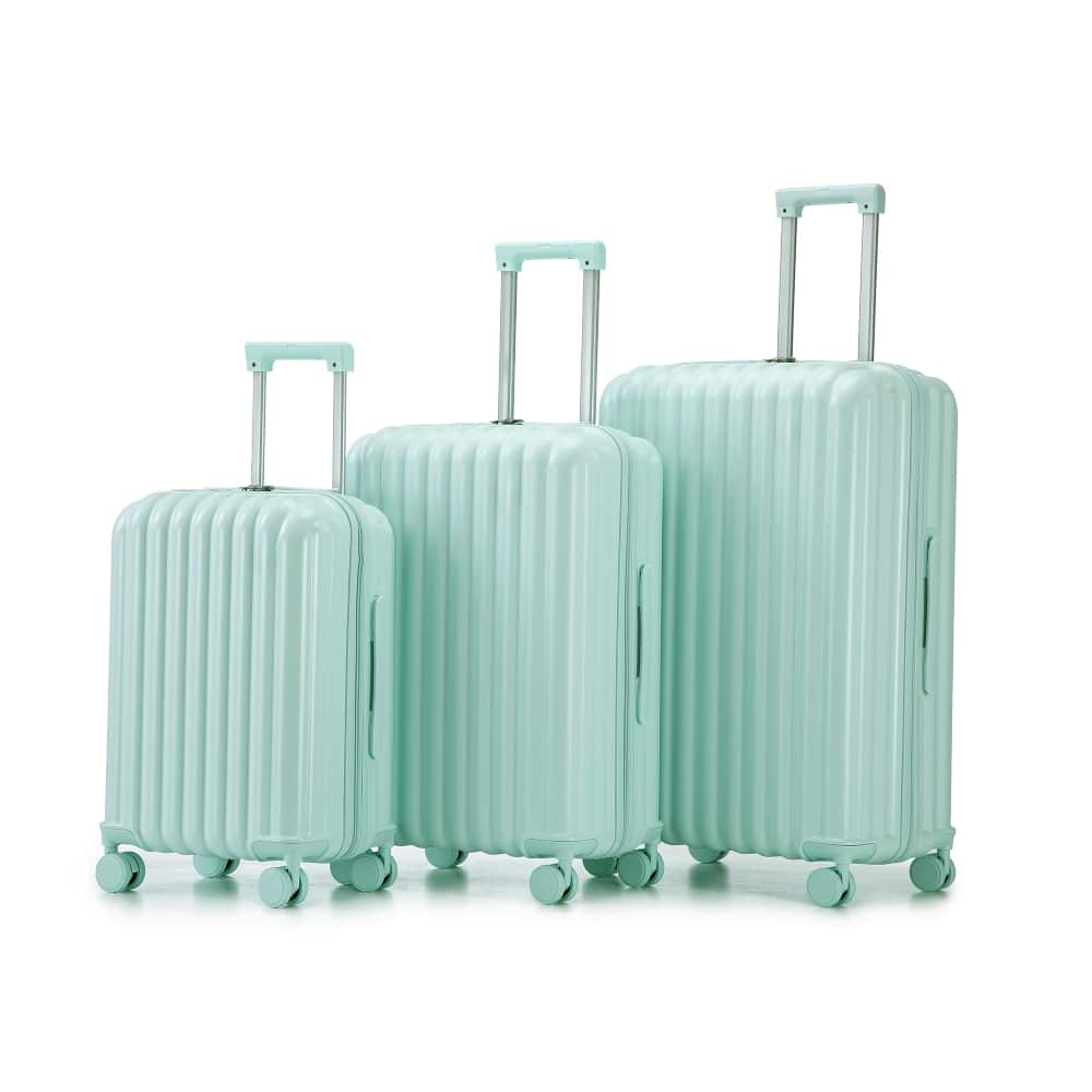 Ropilly - 3 Piece Luggage Set Hard Shell Suitcase with Cup Holder - Mint Green