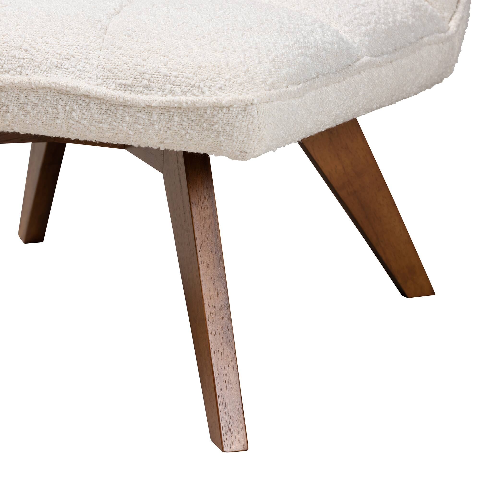 Alt View 2. Baxton Studio - Darielle Japandi Boucle Fabric and Walnut Finished Rubberwood Accent Chair - White/Walnut Brown.