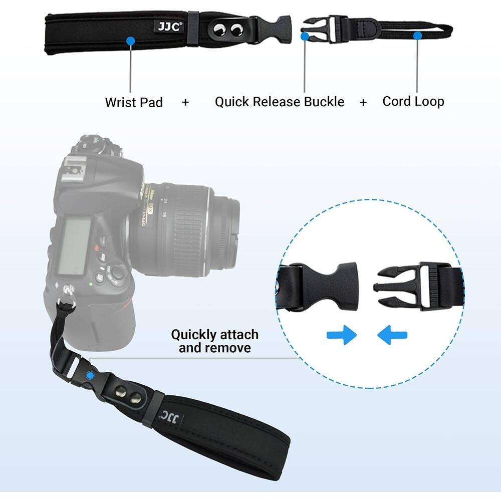 JJC Wrist Pad + Quick Release Buckle + Cord Loop

Quickly attach and remove