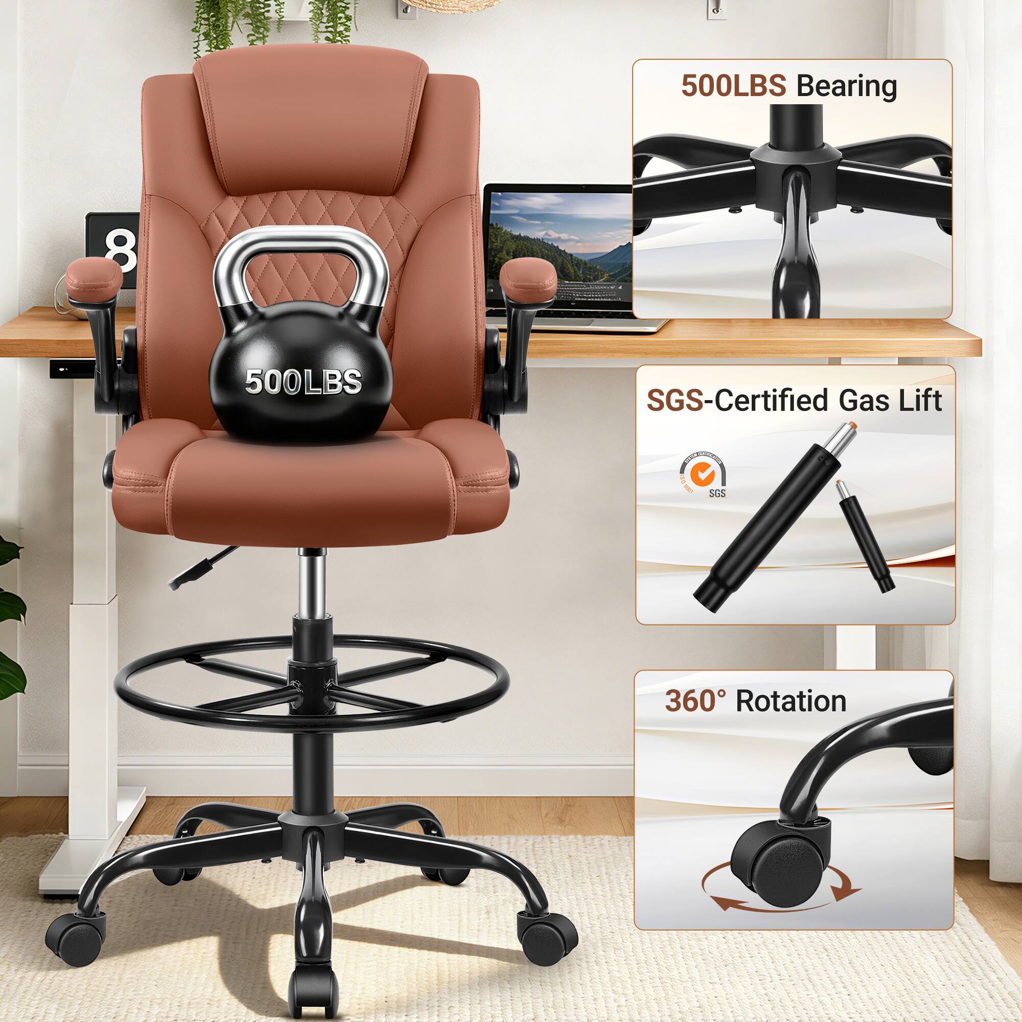 500LBS Bearing  
8  
500LBS SGS-Certified Gas Lift  
360° Rotation