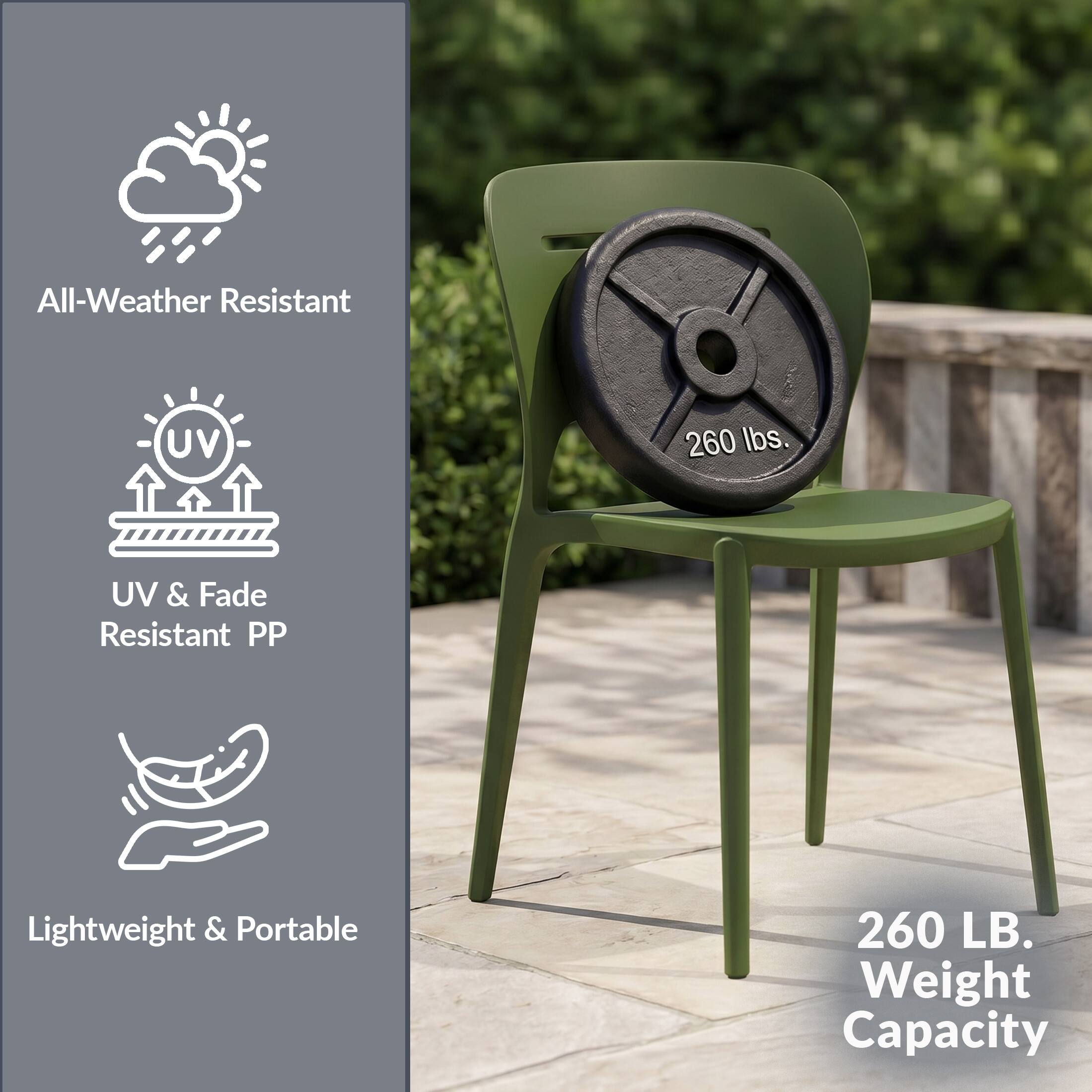 All-Weather Resistant  
UV & Fade Resistant PP  
Lightweight & Portable  
260 LB. Weight Capacity