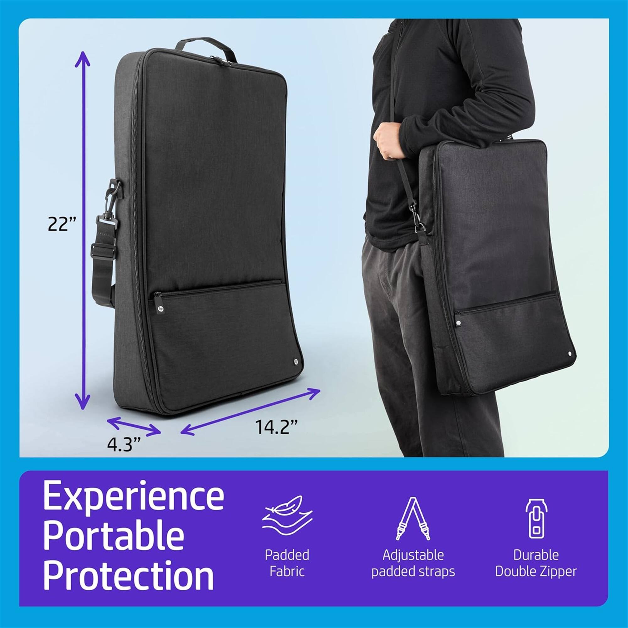 22" 14.2" 4.3"  
Experience Portable Protection  
Fabric  
Adjustable padded straps  
Durable Double Zipper