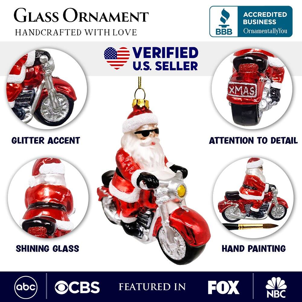 **GLASS ORNAMENT**  
HANDCRAFTED WITH LOVE  

**VERIFIED U.S. SELLER**  

- GLITTER ACCENT  
- SHINING GLASS  
- ATTENTION TO DETAIL  
- HAND PAINTING  

**ACCREDITED BUSINESS**  
OrnamentallyYou  

**FEATURED IN**  
abc | CBS | FOX | NBC