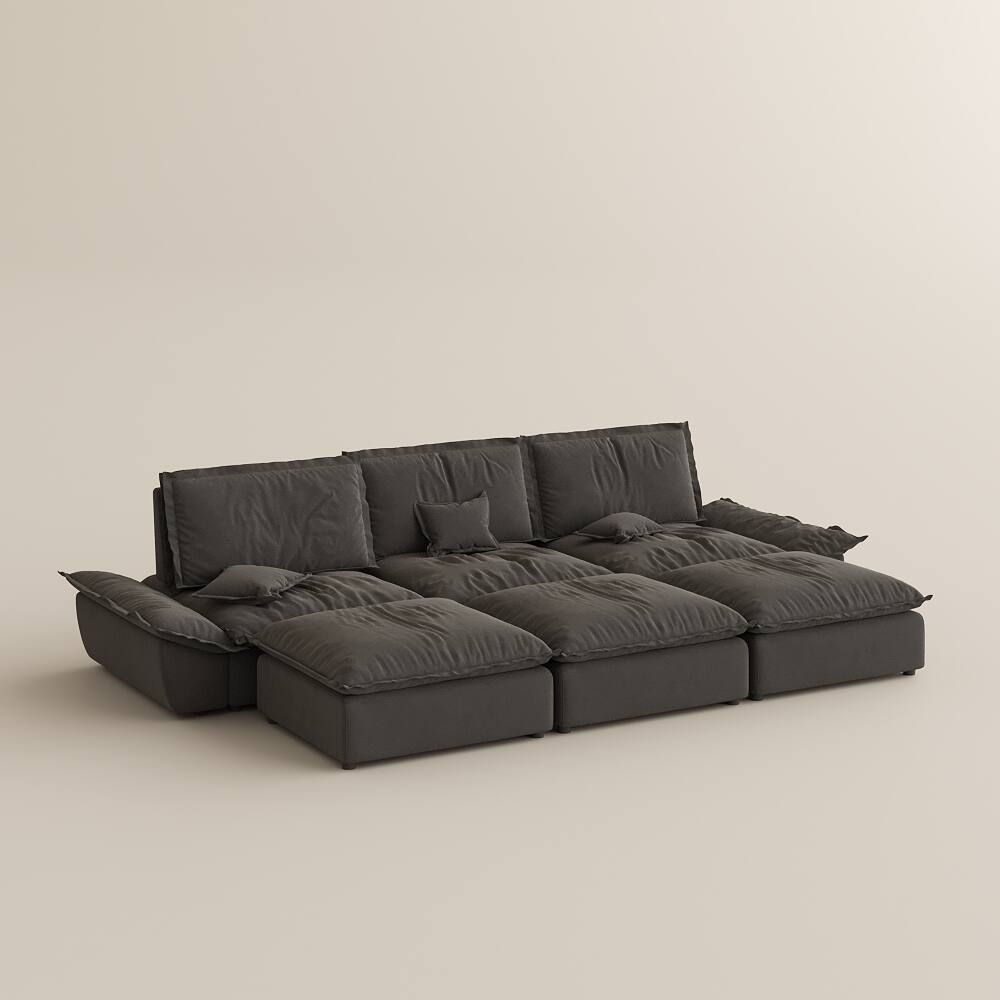 Alt View 9. POVISON - Modern Beige Sleeper Sofa with 3 Ottomans - Gray Suede Fabric.