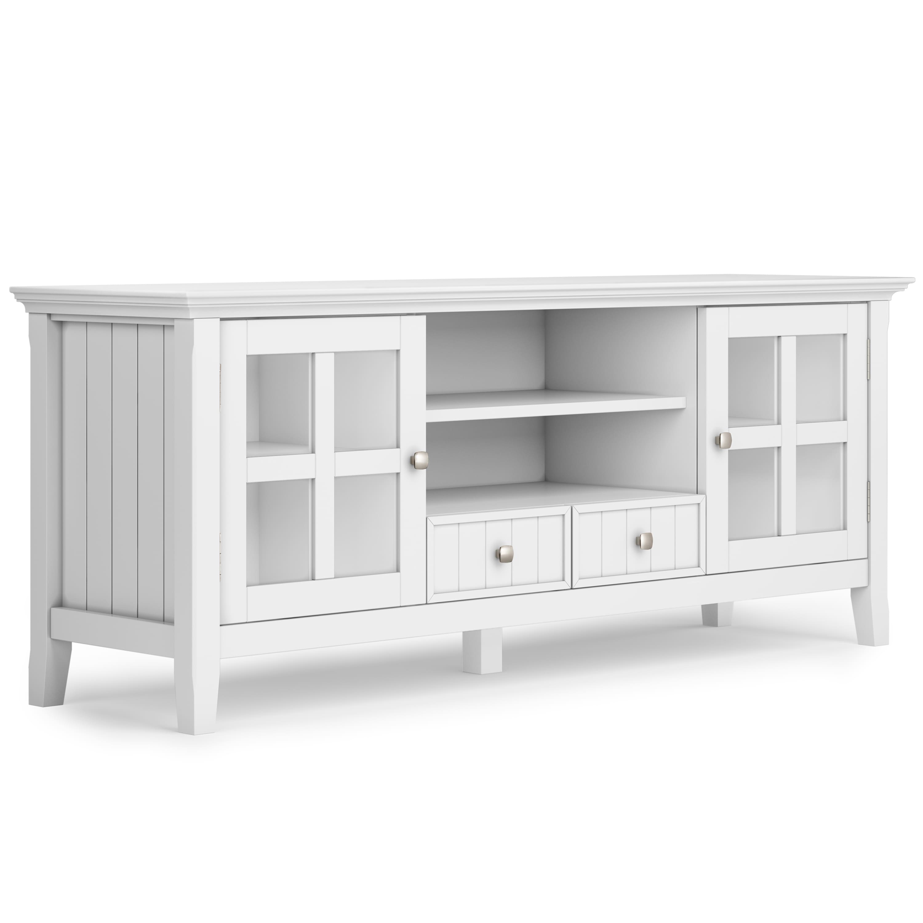 Front. Simpli Home - Acadian Solid Wood 60 inch Wide Rustic TV Media Stand For TVs up to 65 inches - White.