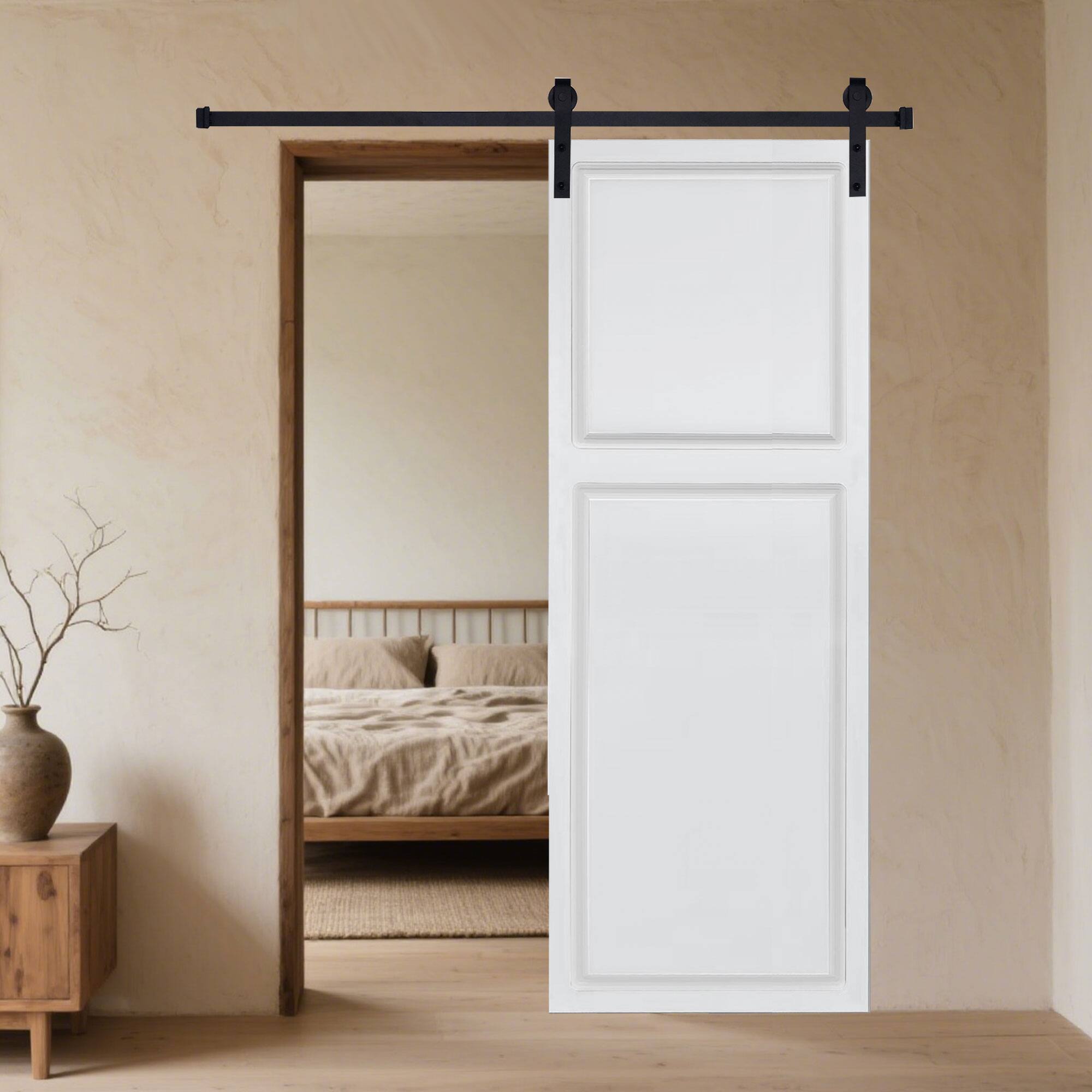 Alt View 5. Boyel Living - Milk White Modern 2-Panel Barn Sliding Door 36-in L x 0.75-in W x 84-in H with Hardware Kit - Milk White.