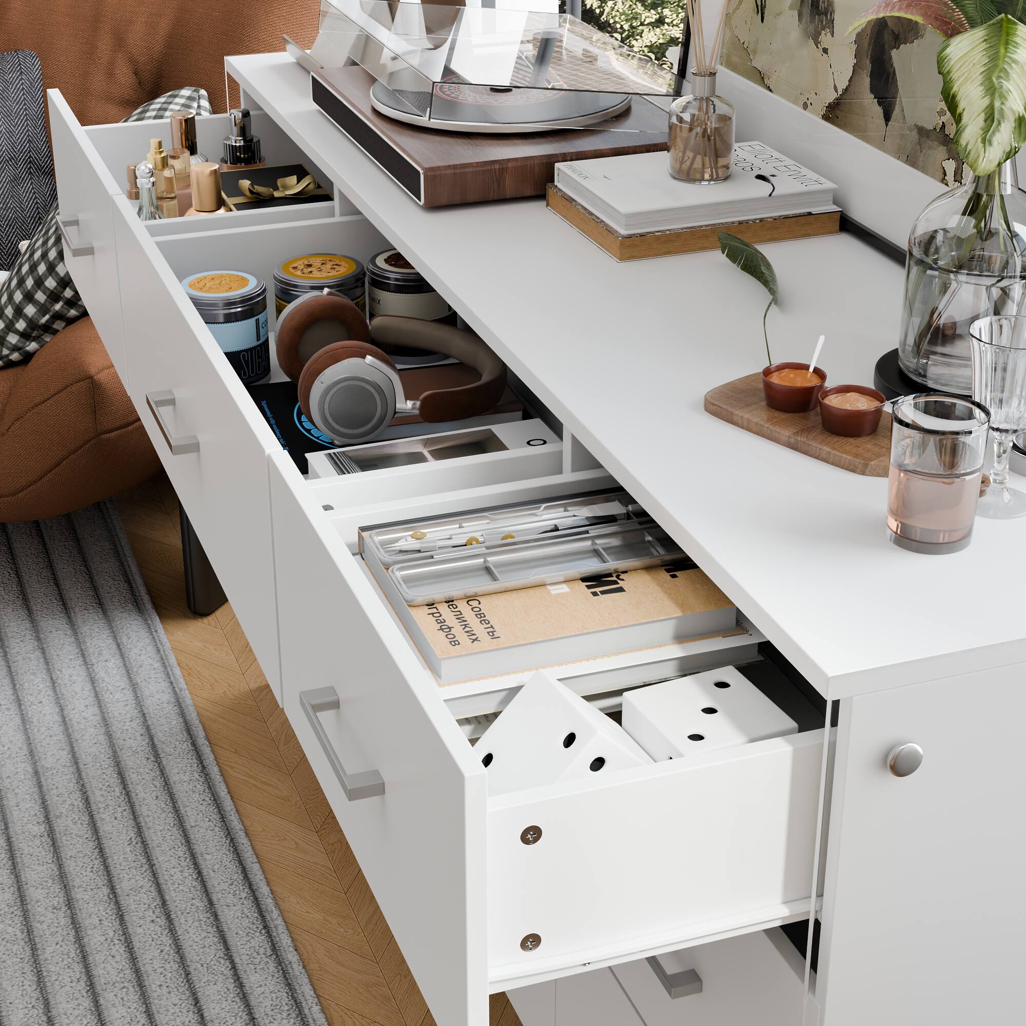 Alt View 6. Famapy - Famapy Modern Dresser: Tempered Glass Legs & Anti - Tipping Safety - White.