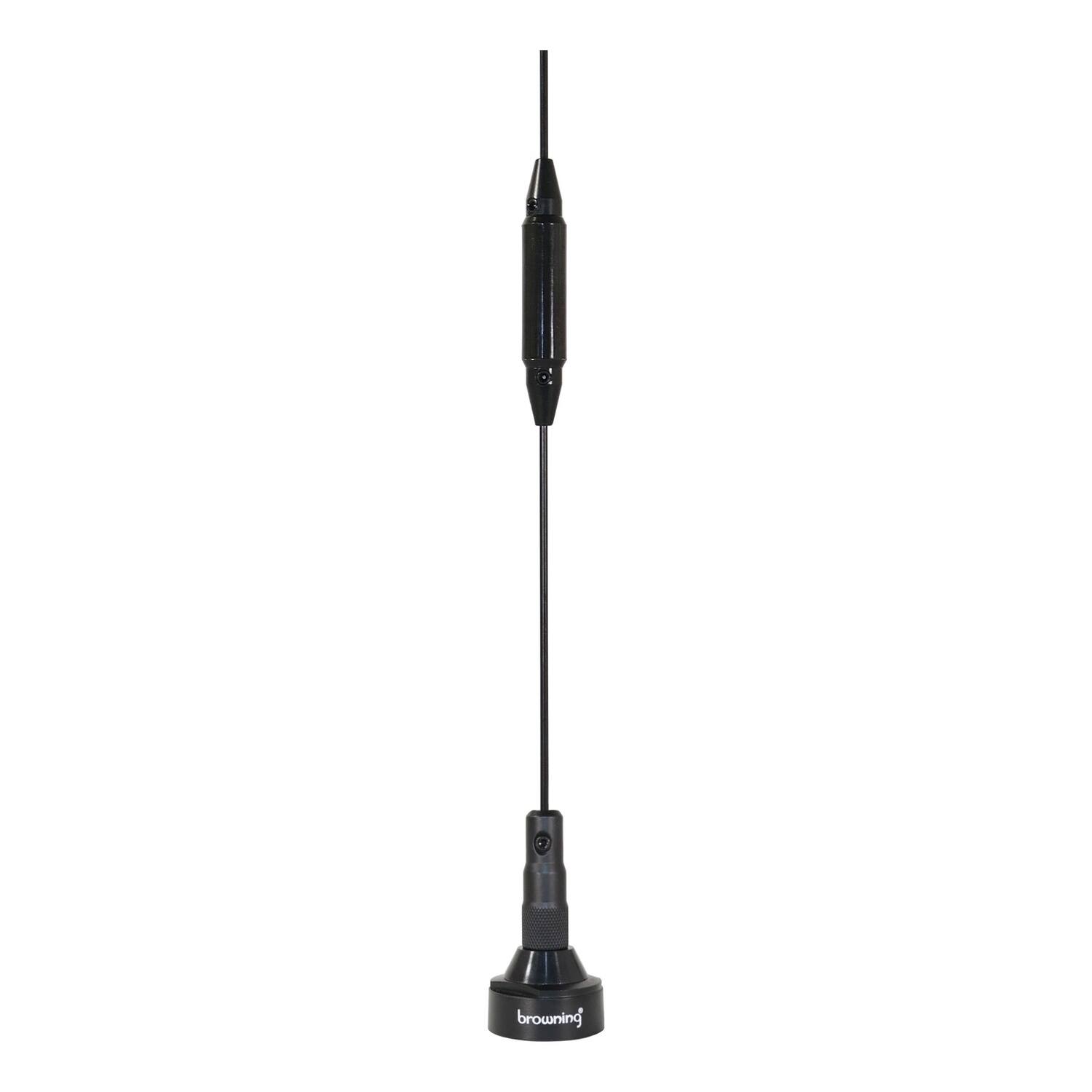 Angle. Browning - 140 to 170 MHz VHF/430 to 470 MHz UHF Pre-Tuned Dual Band NMO Antenna BR-179 - Silver.