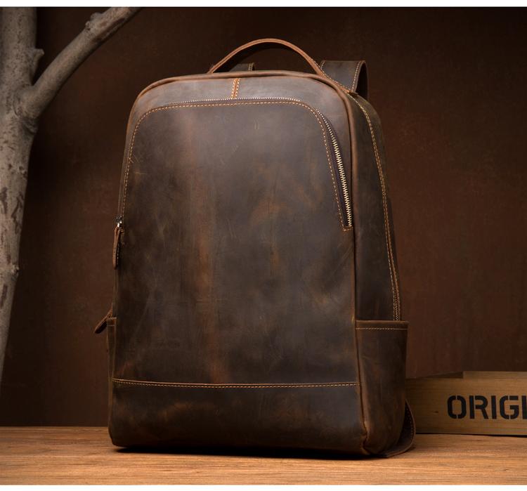 Back. Steel Horse Leather - The Vernon Minimalist Leather Backpack - Brown.