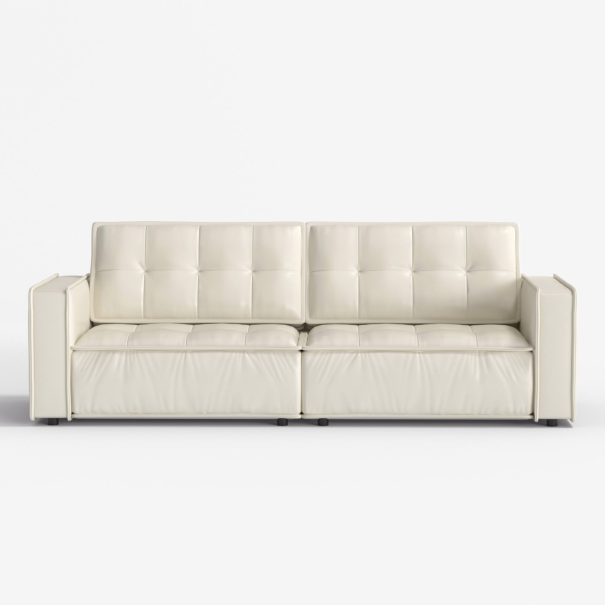 Alt View 5. luck idea - 95.2" Leather Sofa, Modern Living Room Combination Sofa - Off-white.